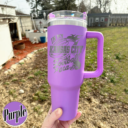 Football Team Tumbler 40oz, Kansas City Football Tumbler Laser, in My Kansas City Football Era Tumbler With Handle, Laser Engraved Tumbler