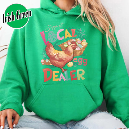 Easter Hoodie, Support Local Egg Dealer Hoodie, Happy Easter Hoodie, Farmer Easter Hoodie