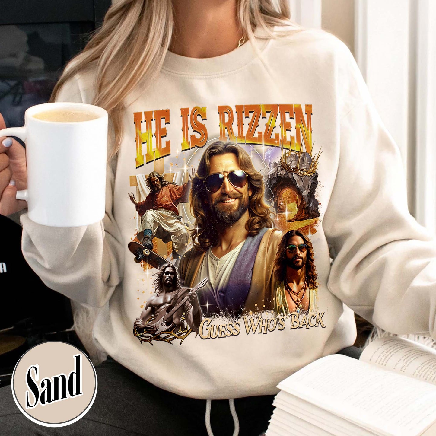 Easter Sweatshirt,Jesus Has Rizzen Vintage 90s Sweatshirt, Retro Graphic Sweatshirt, Funny Jesus Sweatshirts