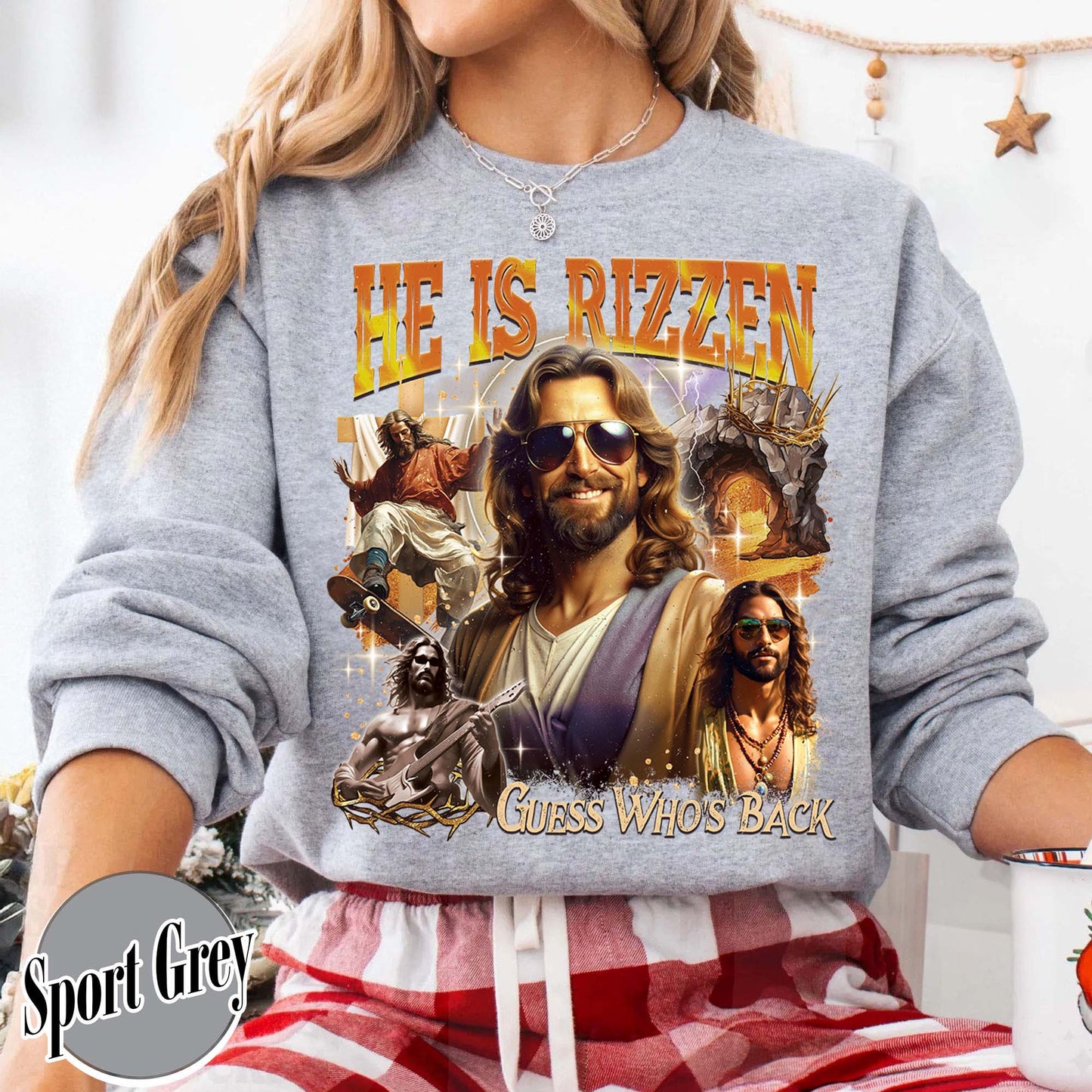 Easter Sweatshirt,Jesus Has Rizzen Vintage 90s Sweatshirt, Retro Graphic Sweatshirt, Funny Jesus Sweatshirts