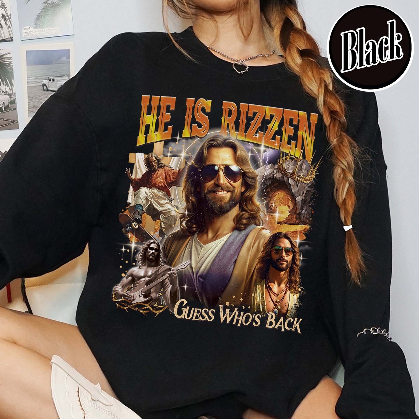 Easter Sweatshirt,Jesus Has Rizzen Vintage 90s Sweatshirt, Retro Graphic Sweatshirt, Funny Jesus Sweatshirts