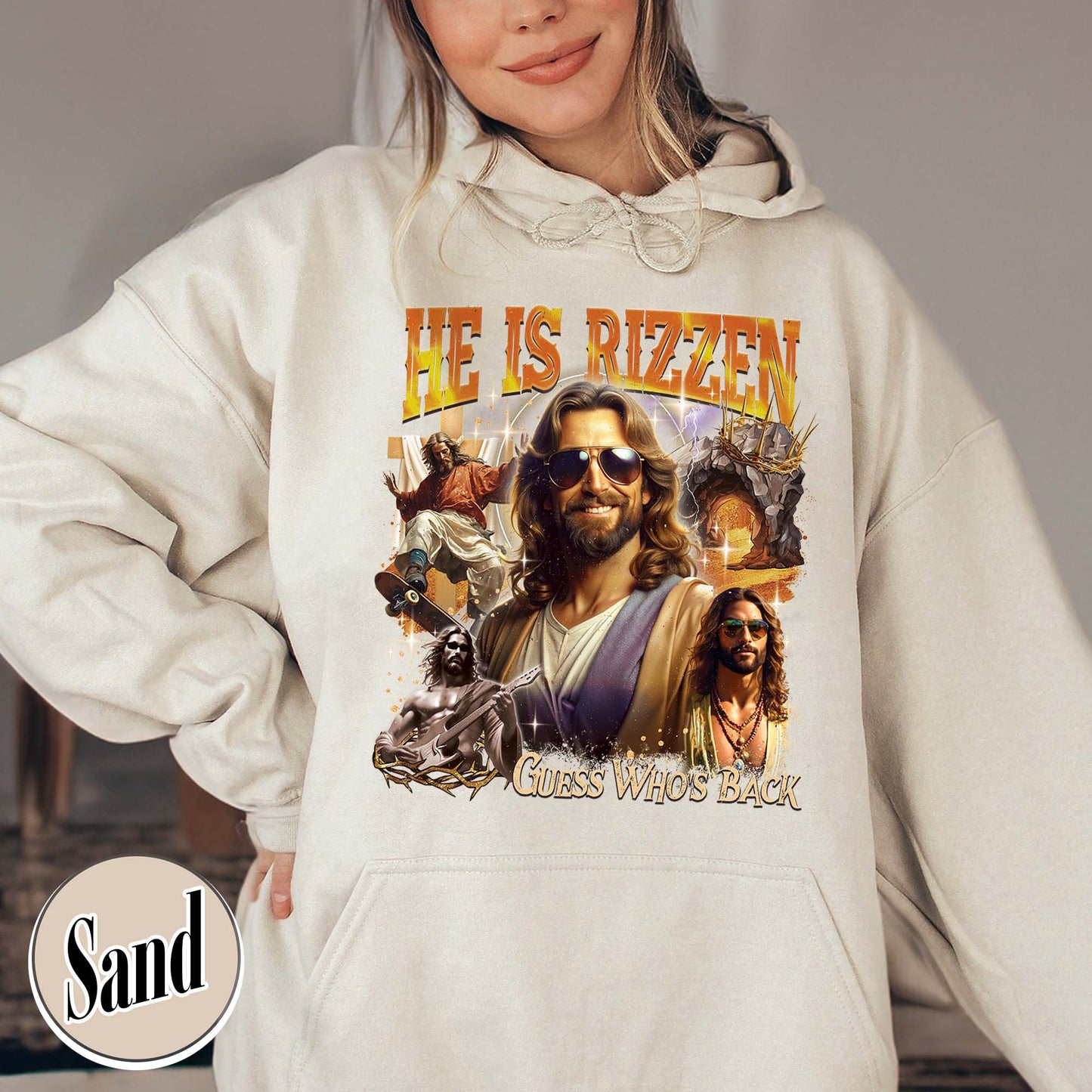 Easter Hoodie,Jesus Has Rizzen Vintage 90s Hoodie, Retro Graphic Hoodie, Funny Jesus Hoodie