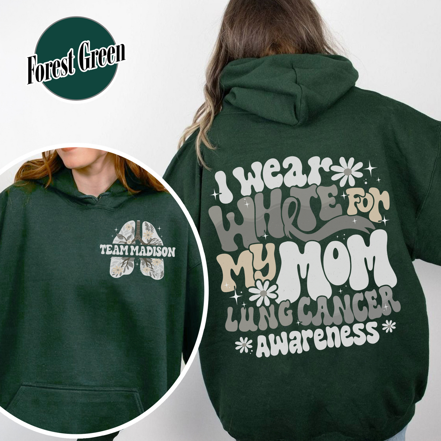 Cancer Awareness Hoodie, Lung Cancer Support Hoodie, White Ribbon Lung Cancer Fighter Hoodie