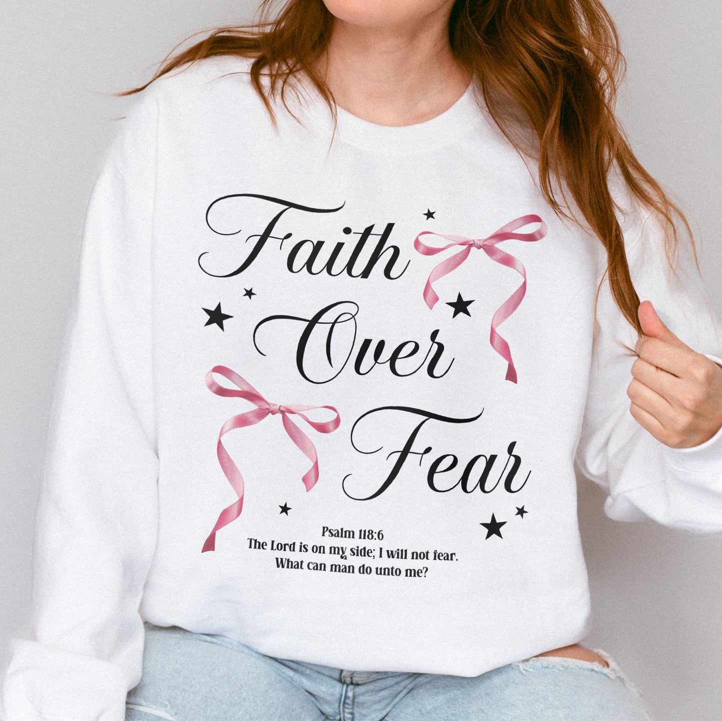 Faith Over Fear: Christian Coquette, Faith Bow, Inspirational Christian, Religious Gift for Women Sweatshirt