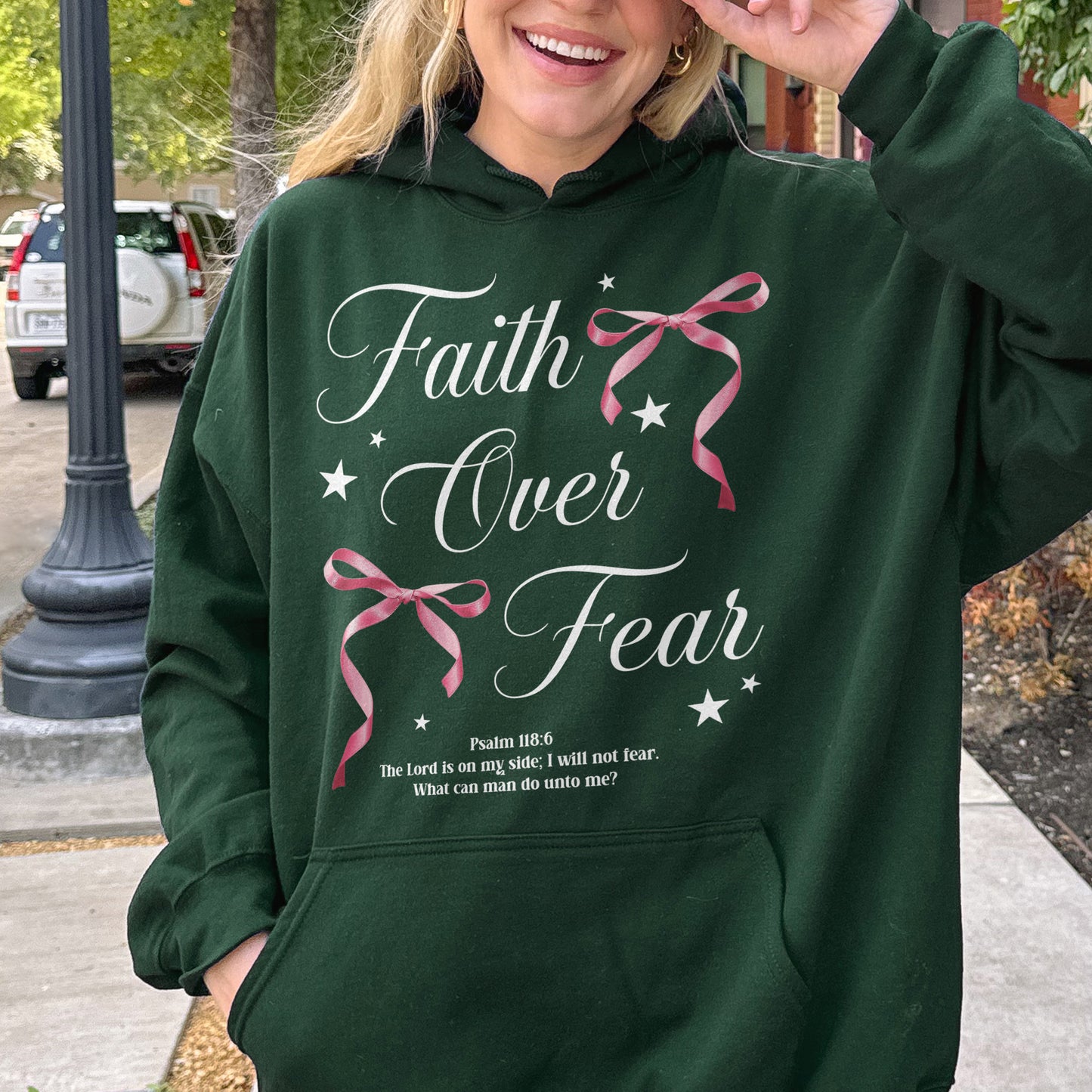 Faith Over Fear: Christian Coquette, Faith Bow, Inspirational Christian, Religious Gift for Women Hoodie