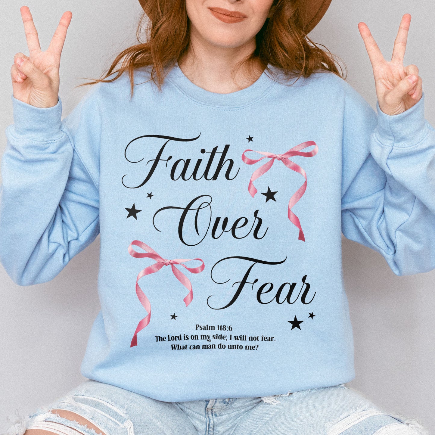 Faith Over Fear: Christian Coquette, Faith Bow, Inspirational Christian, Religious Gift for Women Sweatshirt