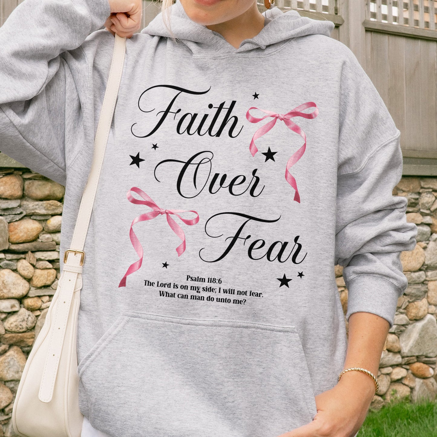 Faith Over Fear: Christian Coquette, Faith Bow, Inspirational Christian, Religious Gift for Women Hoodie