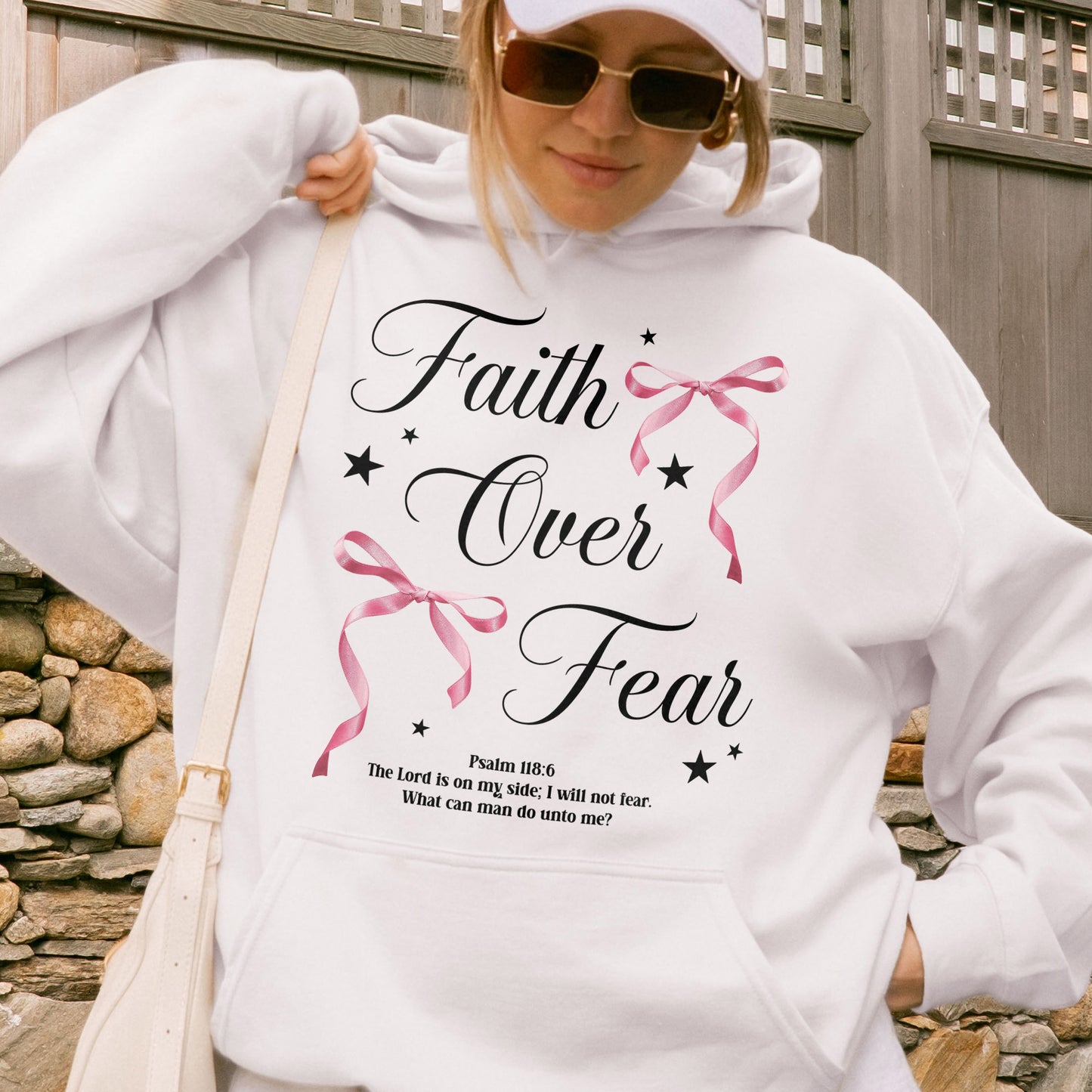Faith Over Fear: Christian Coquette, Faith Bow, Inspirational Christian, Religious Gift for Women Hoodie