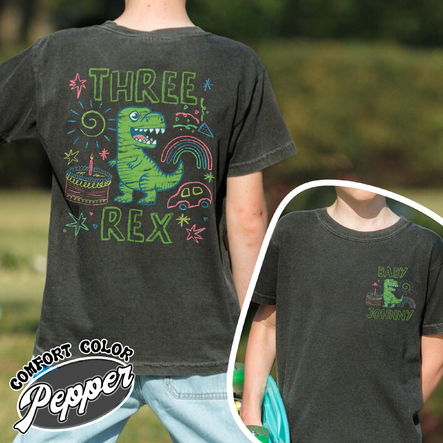 Family Comfort Color Youth Shirt, Custom Name MamaSaurus Dada Saurus Shirt, Custom Birthday Boy Shirt