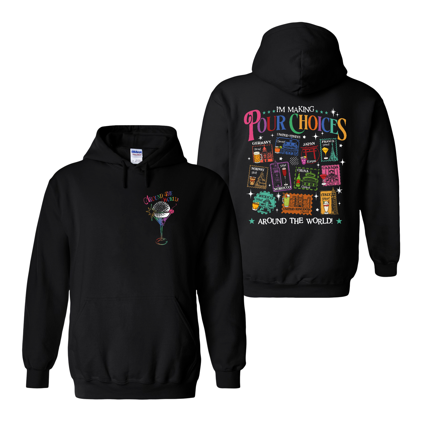 Family Hoodie, Theme Park Trip Epcot I’m Making Pour Choices Around the World Hoodie
