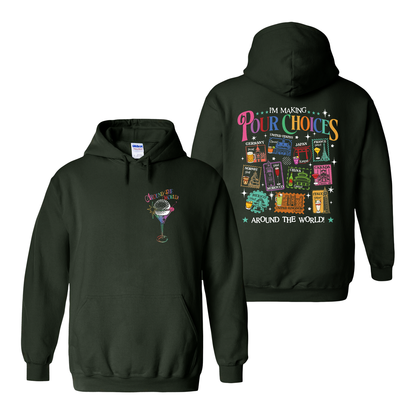 Family Hoodie, Theme Park Trip Epcot I’m Making Pour Choices Around the World Hoodie