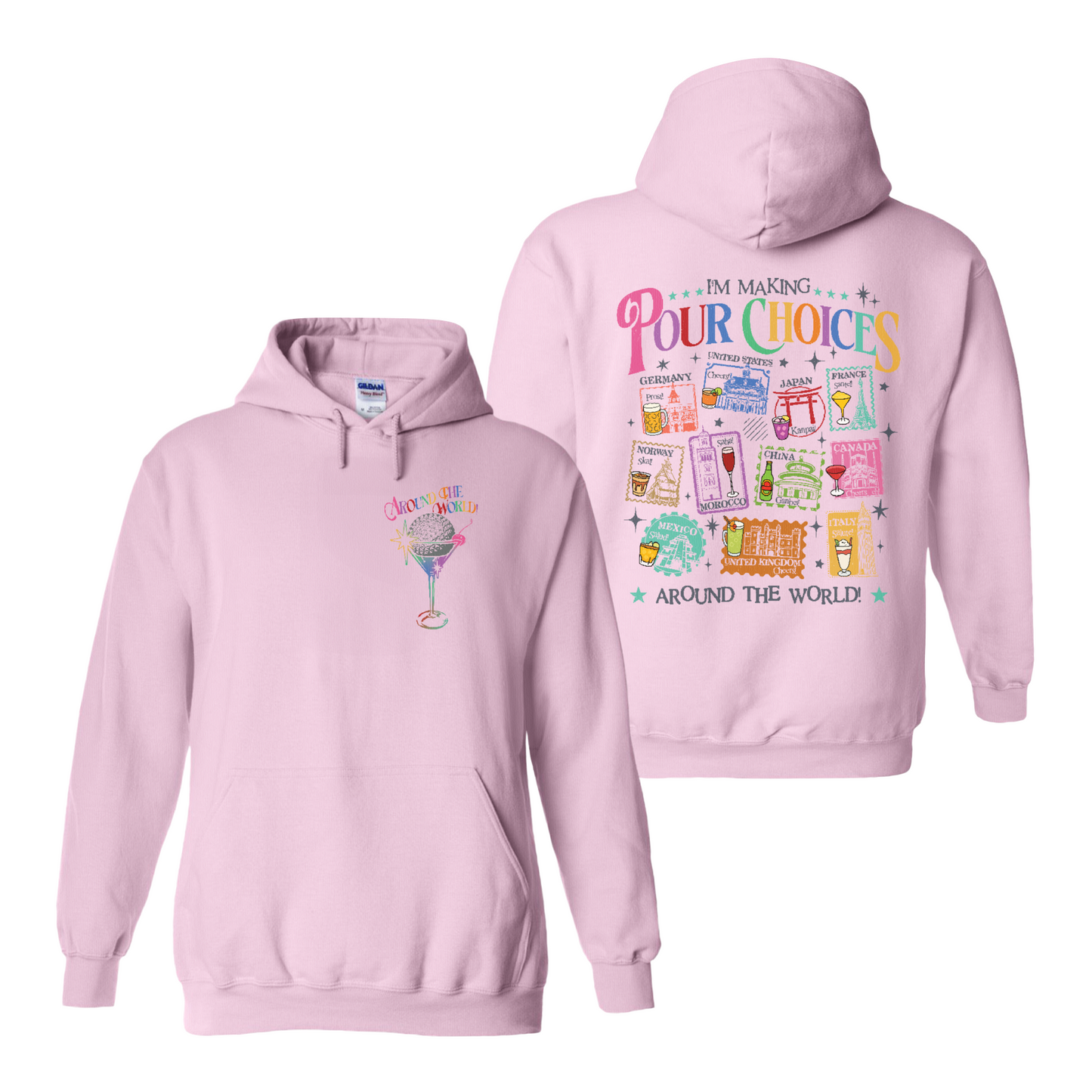 Family Hoodie, Theme Park Trip Epcot I’m Making Pour Choices Around the World Hoodie