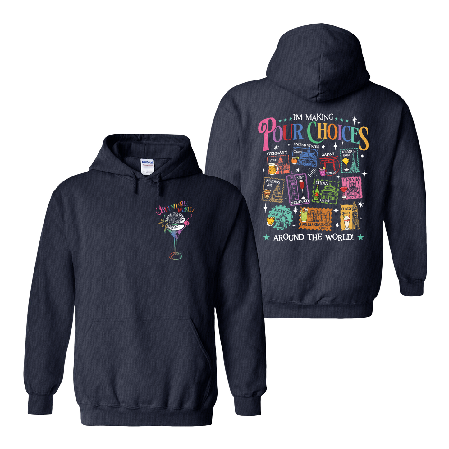 Family Hoodie, Theme Park Trip Epcot I’m Making Pour Choices Around the World Hoodie