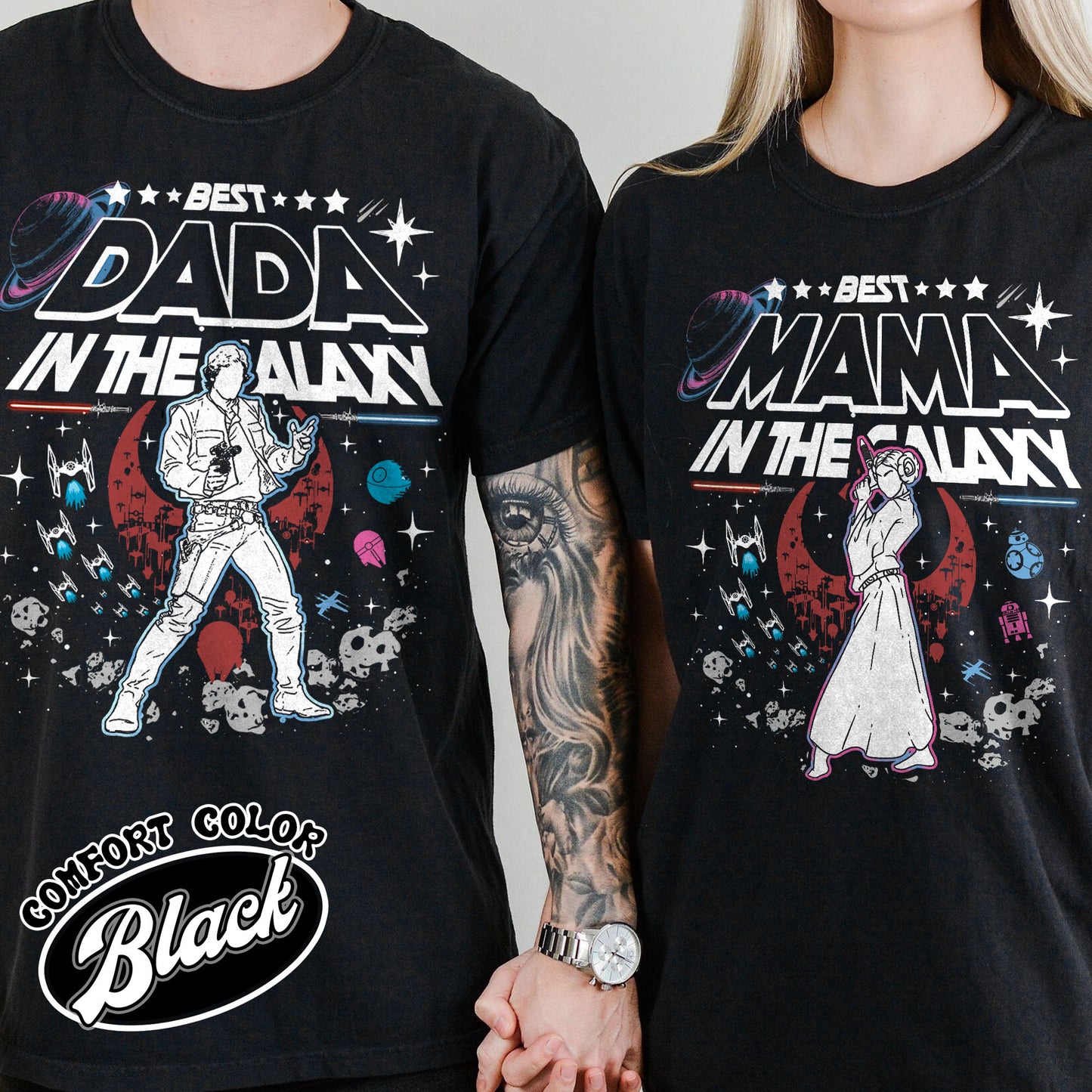 Family Comfort Colors Shirt, Best Mama In The Galaxy shirt, Best Dada In The Galaxy Shirt