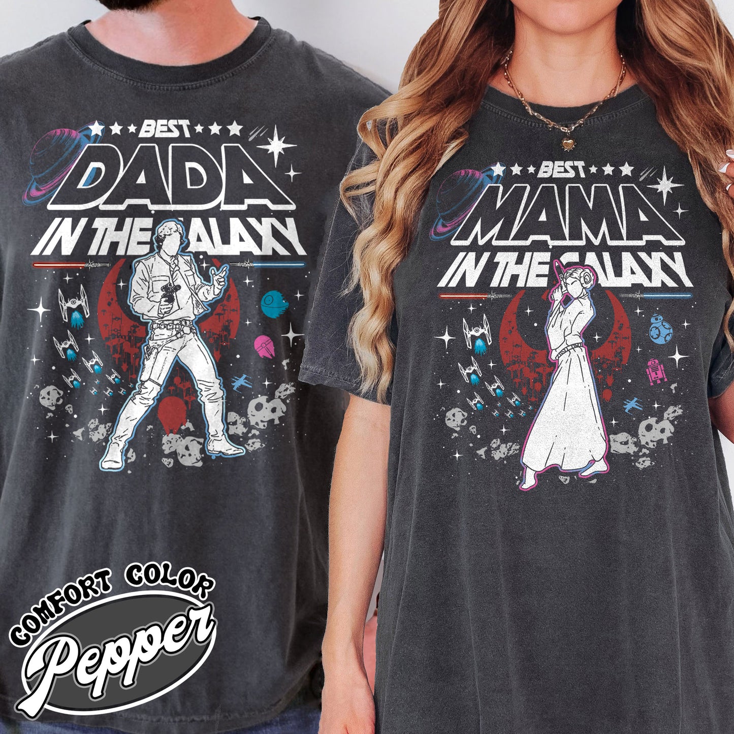 Family Comfort Colors Shirt, Best Mama In The Galaxy shirt, Best Dada In The Galaxy Shirt