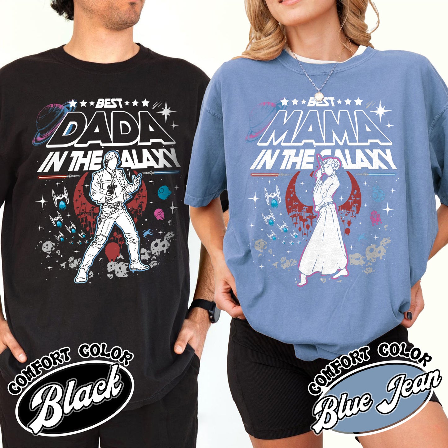 Family Comfort Colors Shirt, Best Mama In The Galaxy shirt, Best Dada In The Galaxy Shirt