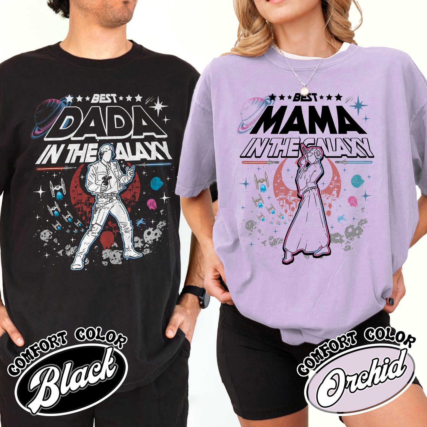 Family Comfort Colors Shirt, Best Mama In The Galaxy shirt, Best Dada In The Galaxy Shirt
