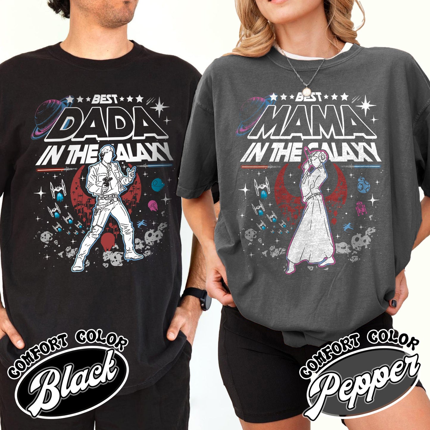 Family Comfort Colors Shirt, Best Mama In The Galaxy shirt, Best Dada In The Galaxy Shirt