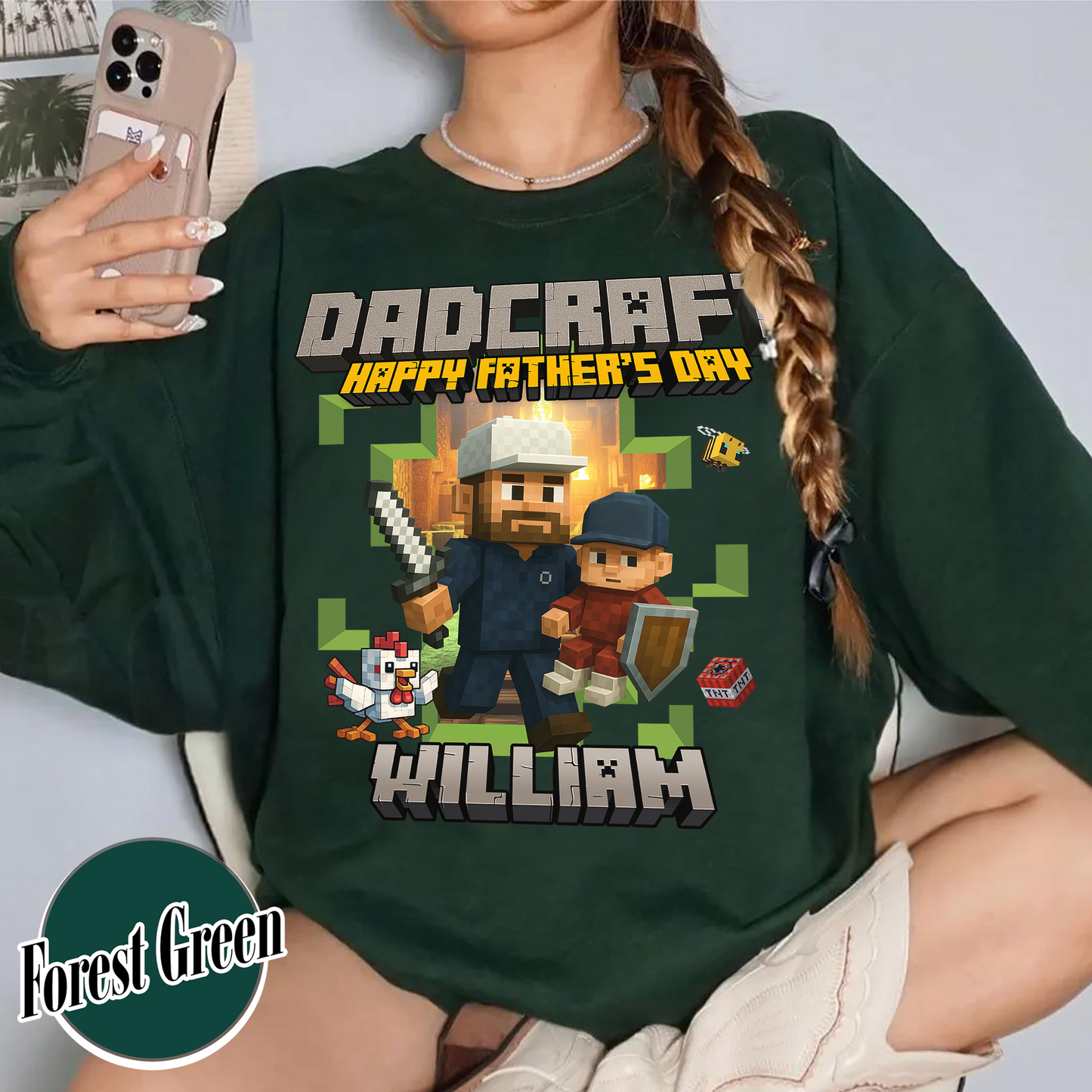 Father’s Day Sweatshirt, Personalized Photos and Name DadCraft Sweatshirt, Gamer Dad DadCraft Sweatshirt