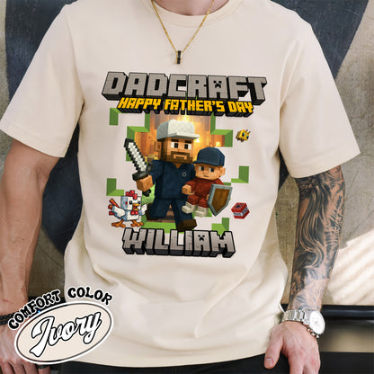 Father’s Day Comfort Color Shirt, Personalized Photos and Name DadCraft Shirt, Gamer Dad DadCraft Shirt