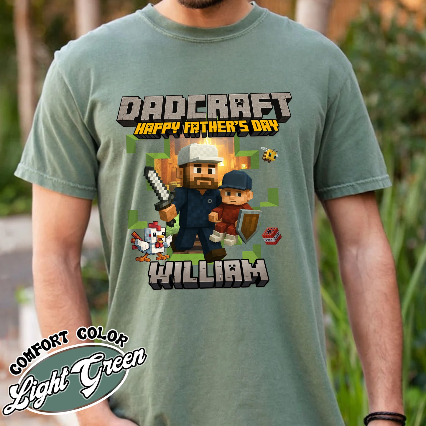 Father’s Day Comfort Color Shirt, Personalized Photos and Name DadCraft Shirt, Gamer Dad DadCraft Shirt