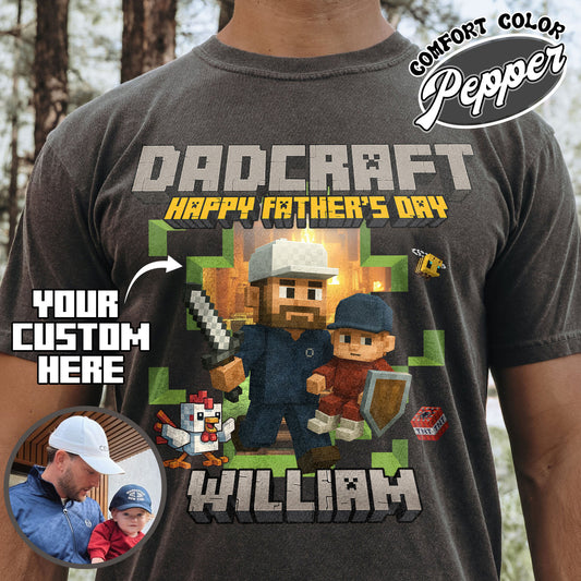 Father’s Day Comfort Color Shirt, Personalized Photos and Name DadCraft Shirt, Gamer Dad DadCraft Shirt