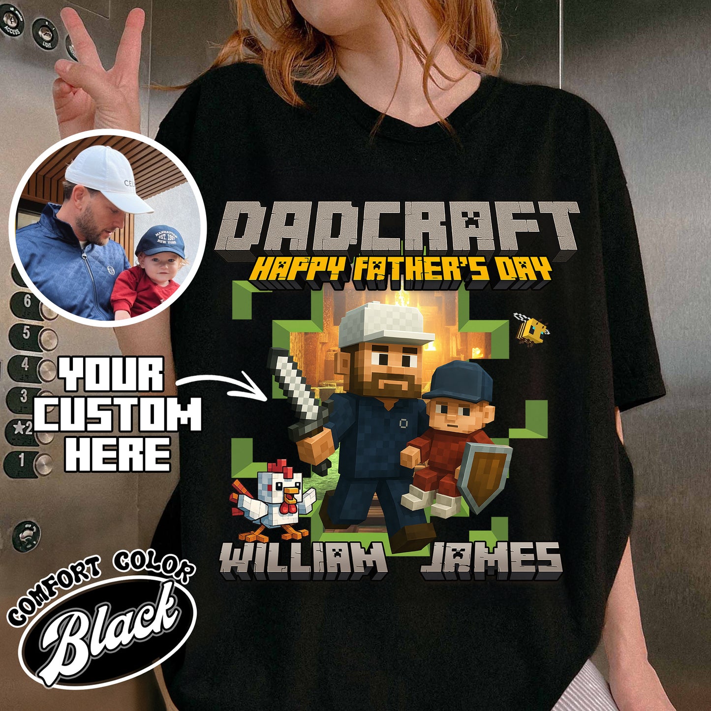 Father’s Day Comfort Color Shirt, Personalized Photos and Name DadCraft Shirt, Gamer Dad DadCraft Shirt