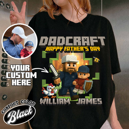 Father’s Day Comfort Color Shirt, Personalized Photos and Name DadCraft Shirt, Gamer Dad DadCraft Shirt