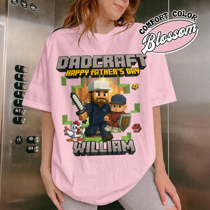 Father’s Day Comfort Color Shirt, Personalized Photos and Name DadCraft Shirt, Gamer Dad DadCraft Shirt