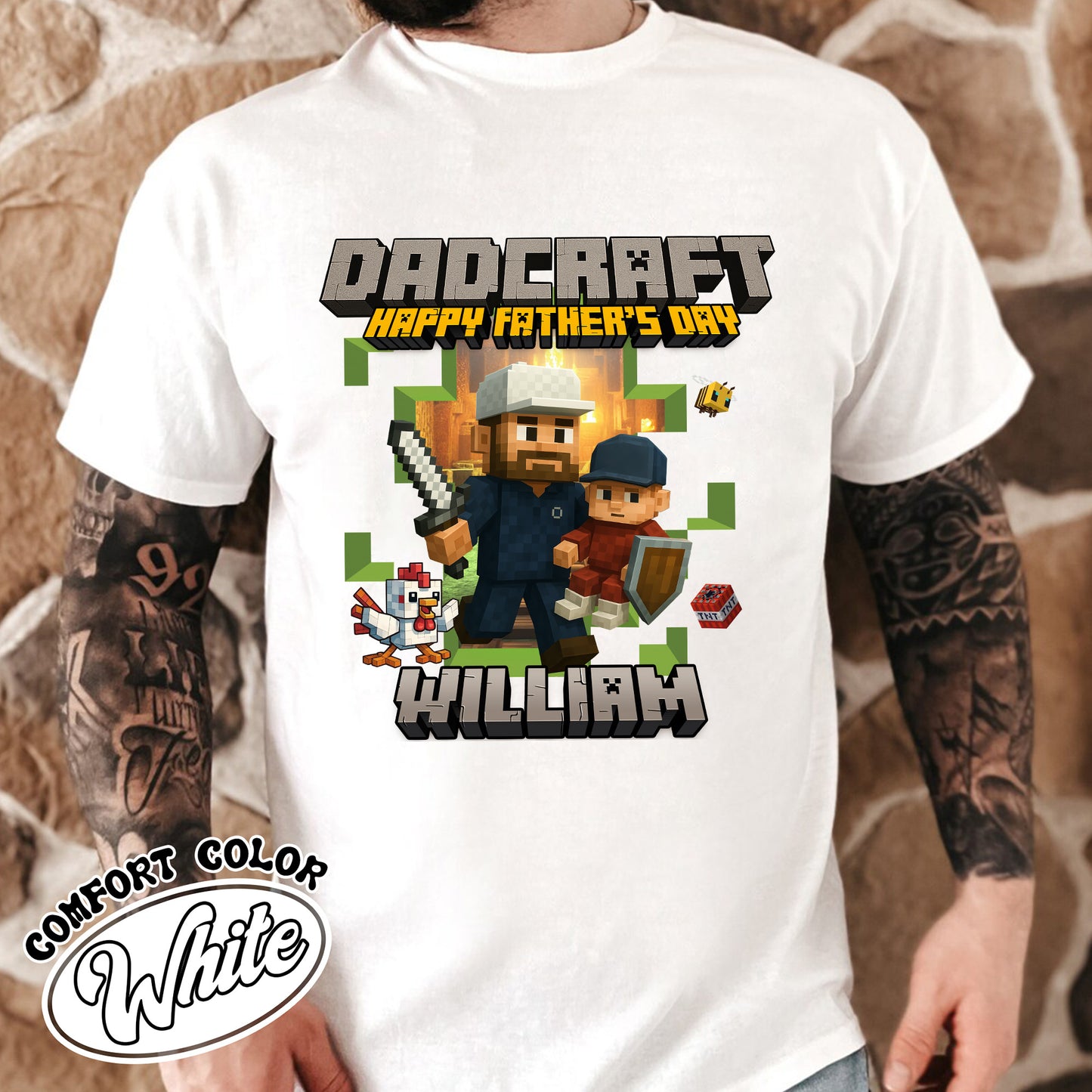 Father’s Day Comfort Color Shirt, Personalized Photos and Name DadCraft Shirt, Gamer Dad DadCraft Shirt