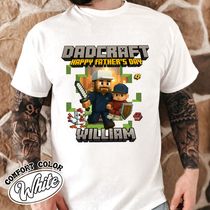 Father’s Day Comfort Color Shirt, Personalized Photos and Name DadCraft Shirt, Gamer Dad DadCraft Shirt