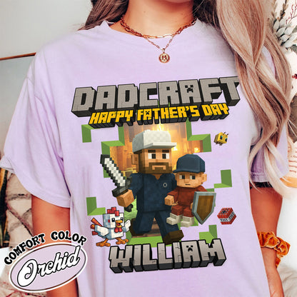 Father’s Day Comfort Color Shirt, Personalized Photos and Name DadCraft Shirt, Gamer Dad DadCraft Shirt