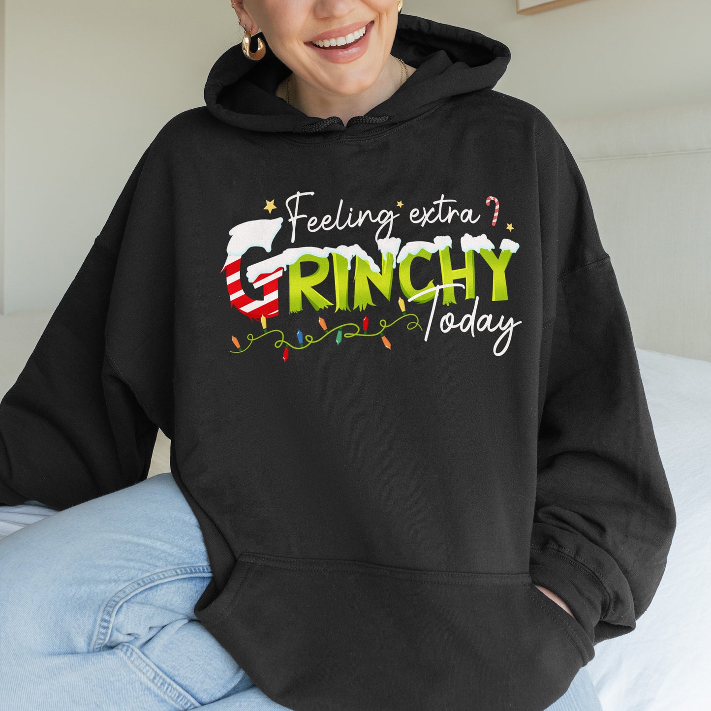 Feeling Extra Grinchy Today: Funny Christmas, Holiday, Festive Gift, Retro Grinch Christmas Hoodie