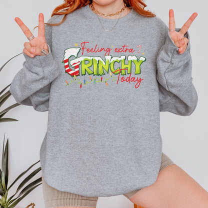 Feeling Extra Grinchy Today: Funny Christmas, Holiday, Festive Gift, Retro Grinch Christmas Sweatshirt