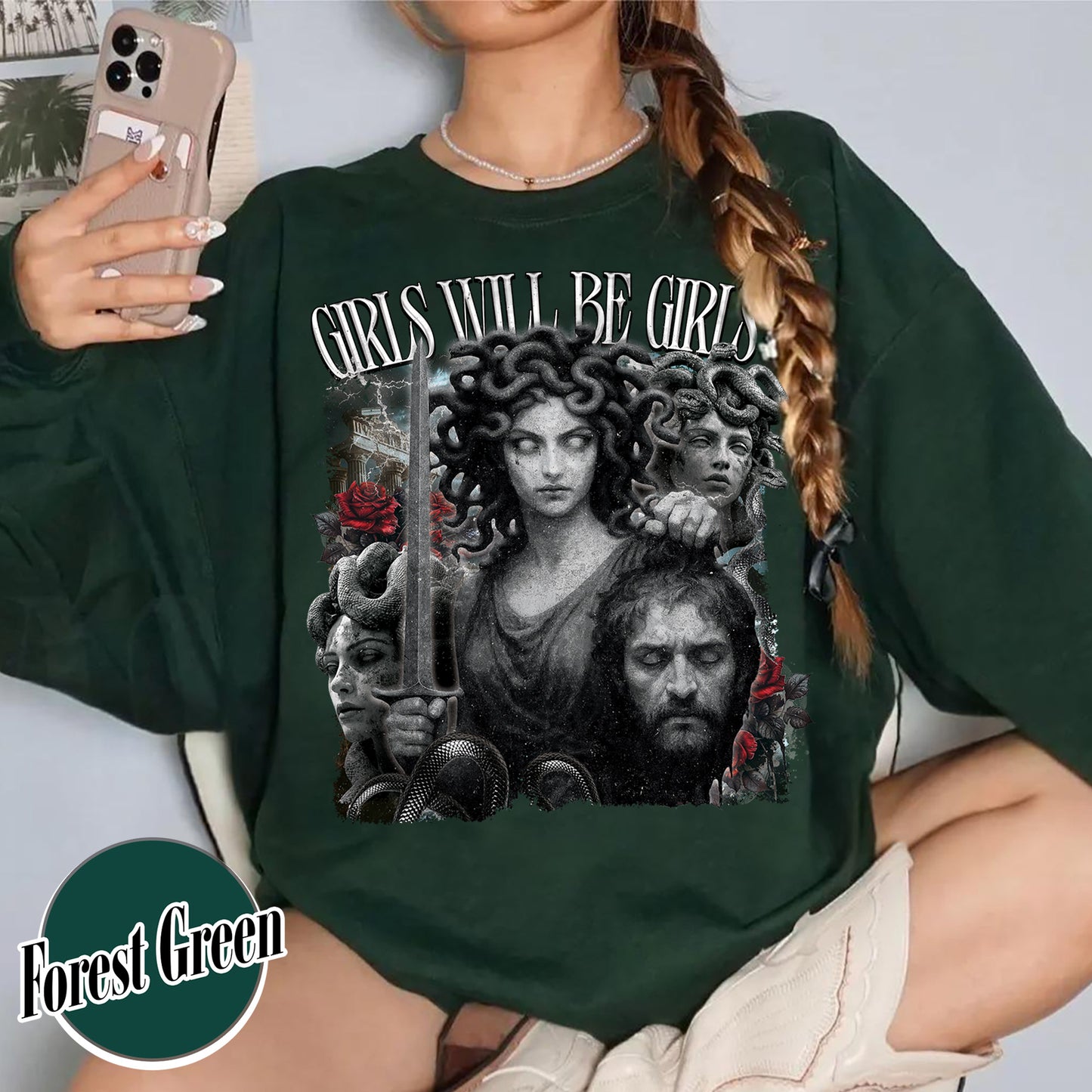 Feminist Sweatshirt, Girls Will Be Girls Sweatshirt, Medusa With the Head of Perseus Sweatshirt