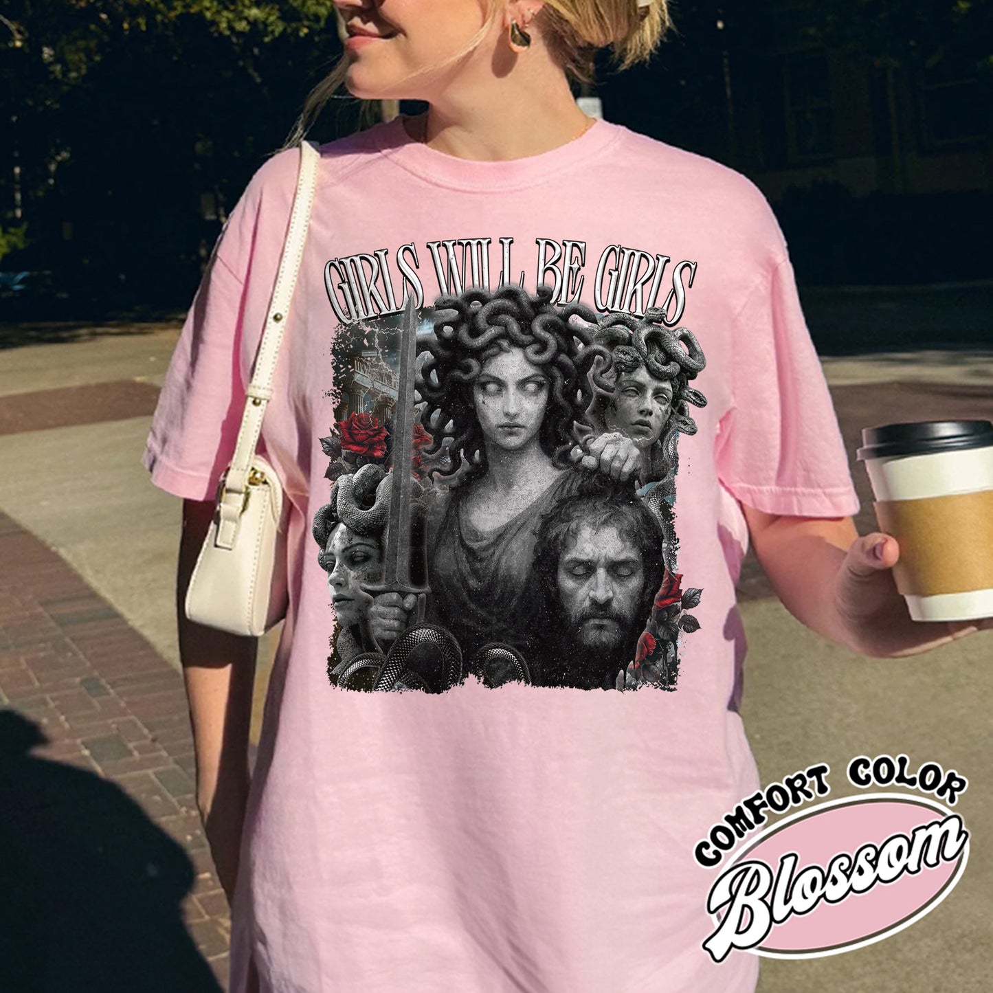 Feminist Comfort Color Shirt, Girls Will Be Girls Shirt, Medusa With the Head of Perseus Shirt