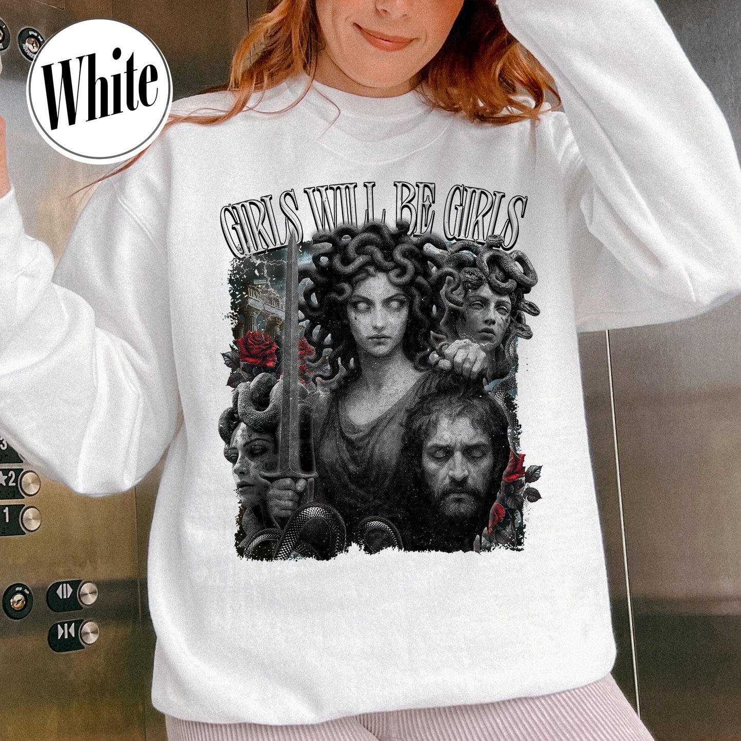 Feminist Sweatshirt, Girls Will Be Girls Sweatshirt, Medusa With the Head of Perseus Sweatshirt
