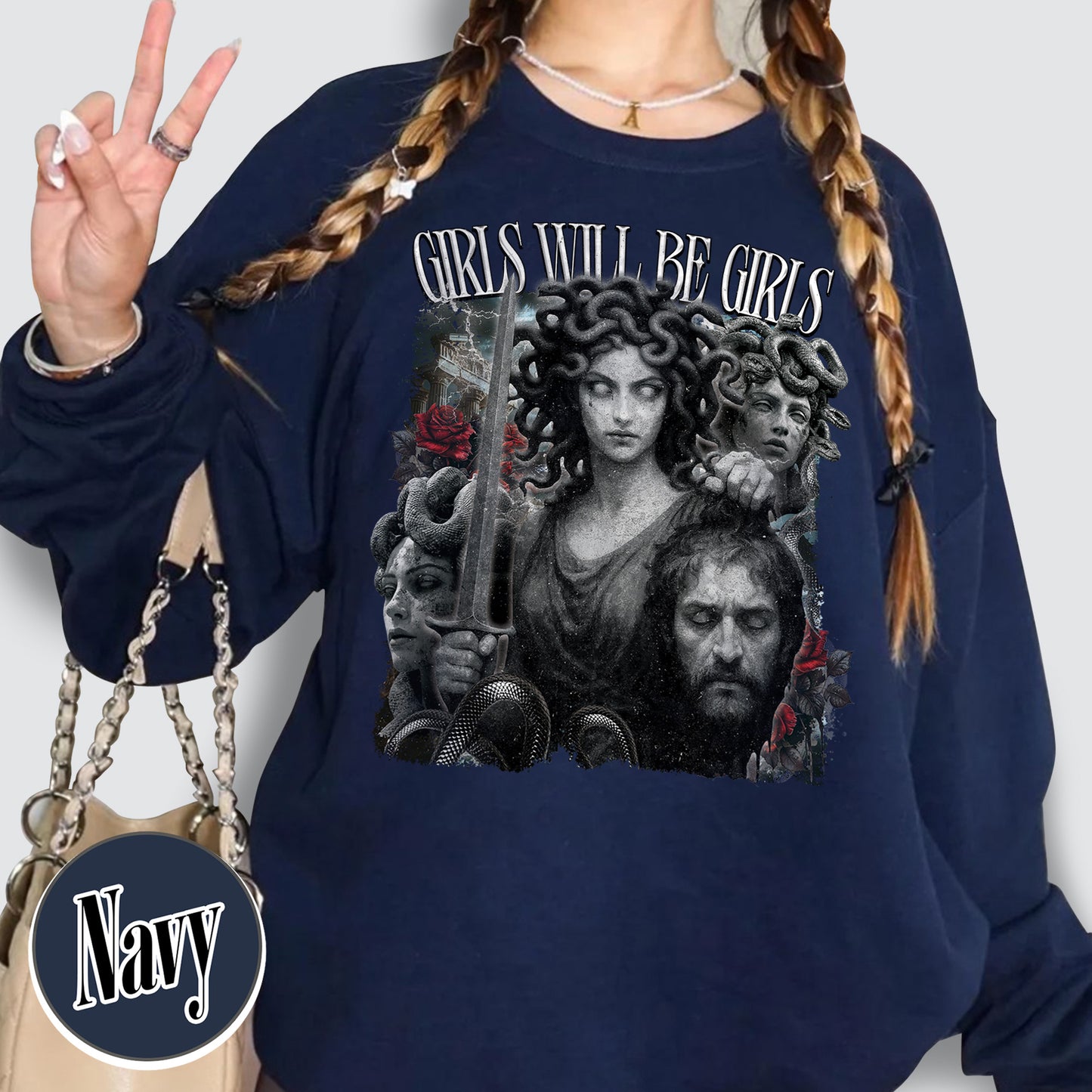 Feminist Sweatshirt, Girls Will Be Girls Sweatshirt, Medusa With the Head of Perseus Sweatshirt