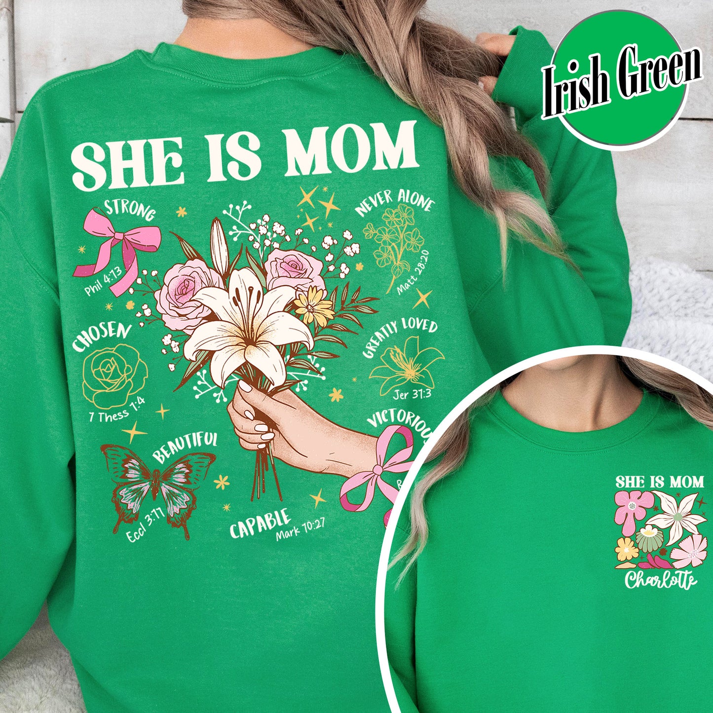 Floral Mother's Day Sweatshirt, She Is Mom Sweatshirt,Custom Coquette Praying Mama Sweatshirt