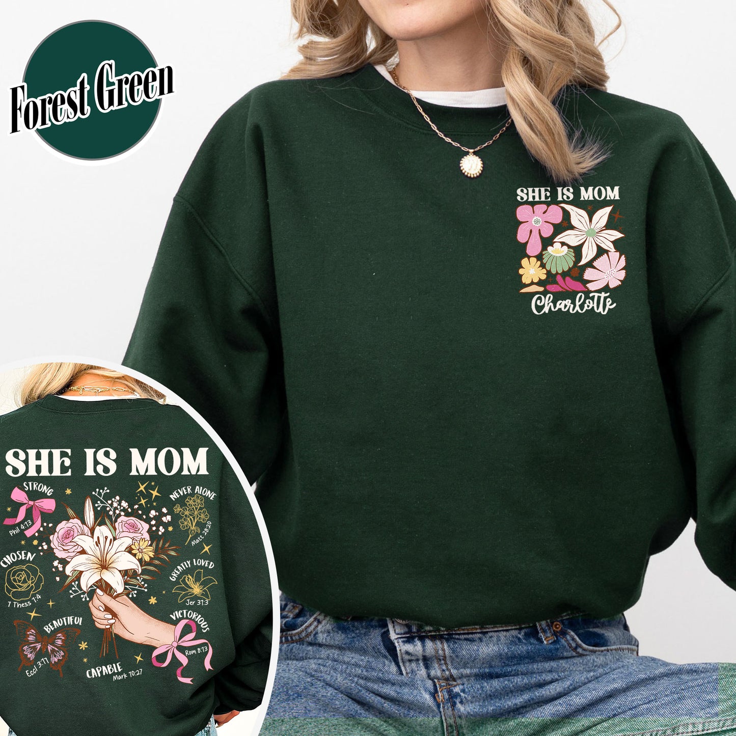 Floral Mother's Day Sweatshirt, She Is Mom Sweatshirt,Custom Coquette Praying Mama Sweatshirt