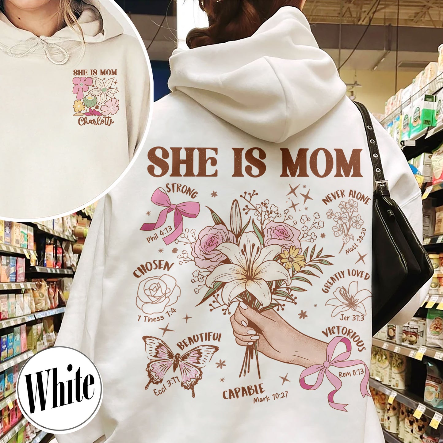 Floral Mother's Day Hoodie, She Is Mom Hoodie,Custom Coquette Praying Mama Hoodie