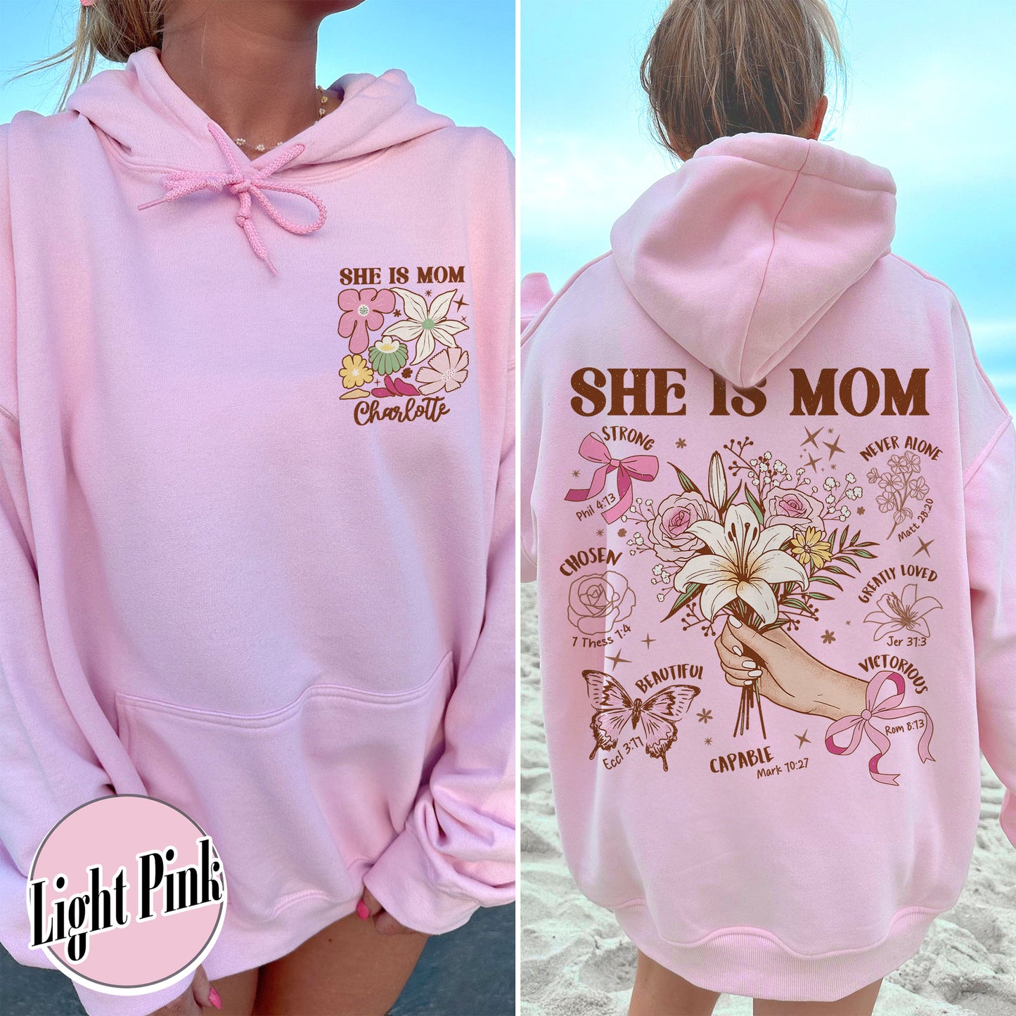 Floral Mother's Day Hoodie, She Is Mom Hoodie,Custom Coquette Praying Mama Hoodie