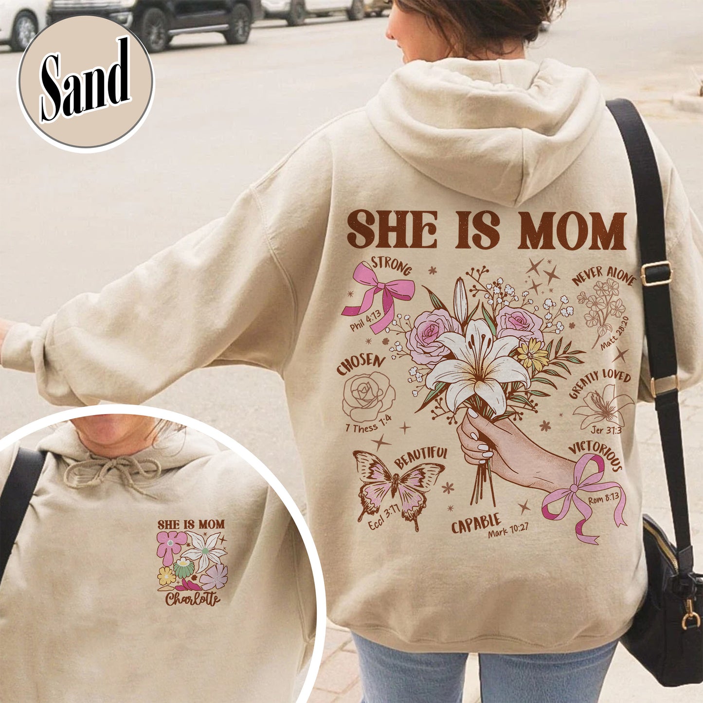 Floral Mother's Day Hoodie, She Is Mom Hoodie,Custom Coquette Praying Mama Hoodie