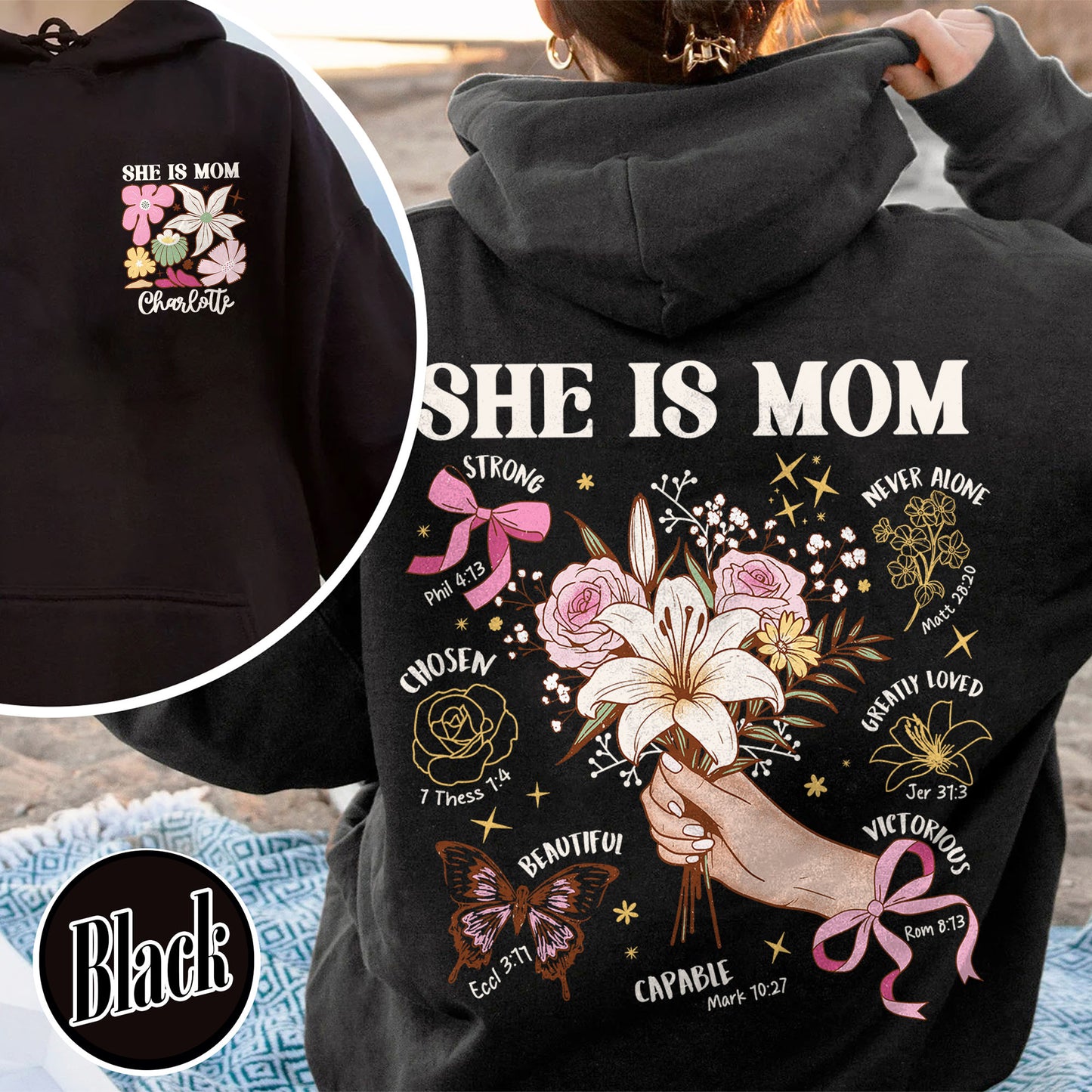 Floral Mother's Day Hoodie, She Is Mom Hoodie,Custom Coquette Praying Mama Hoodie