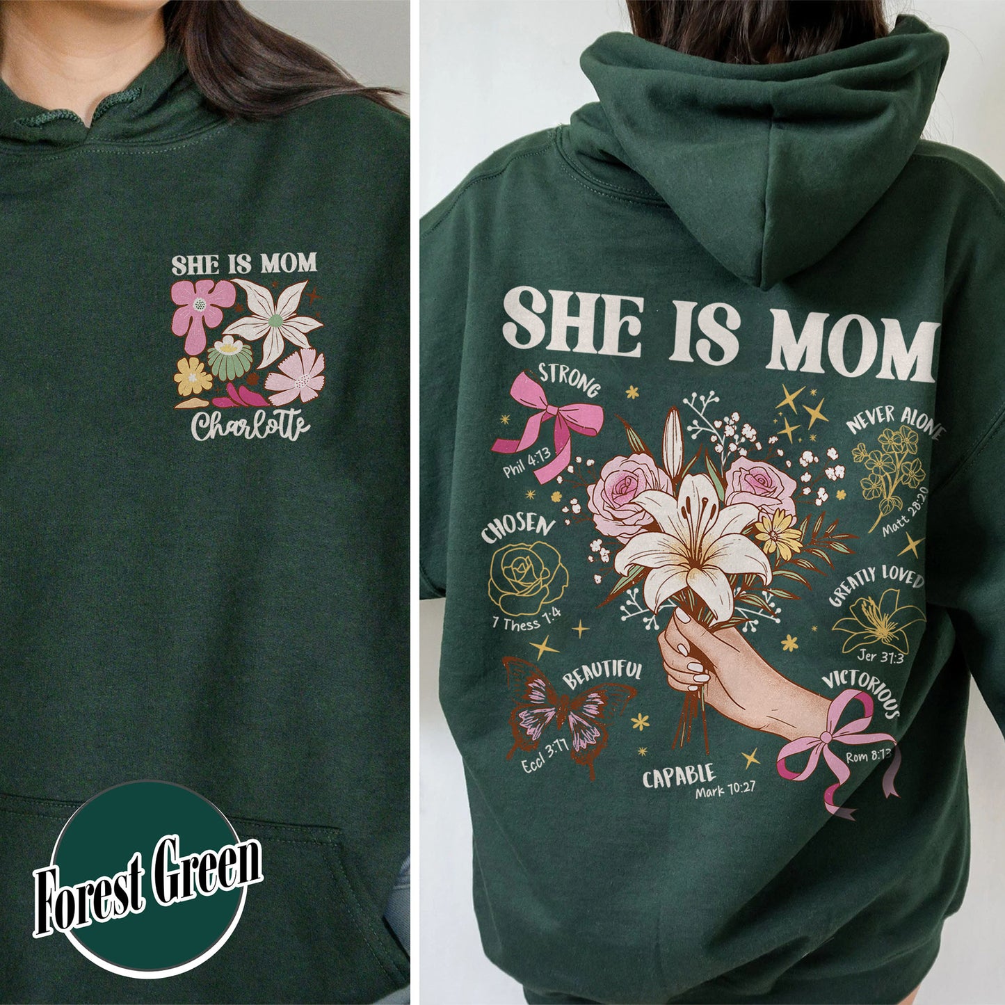Floral Mother's Day Hoodie, She Is Mom Hoodie,Custom Coquette Praying Mama Hoodie