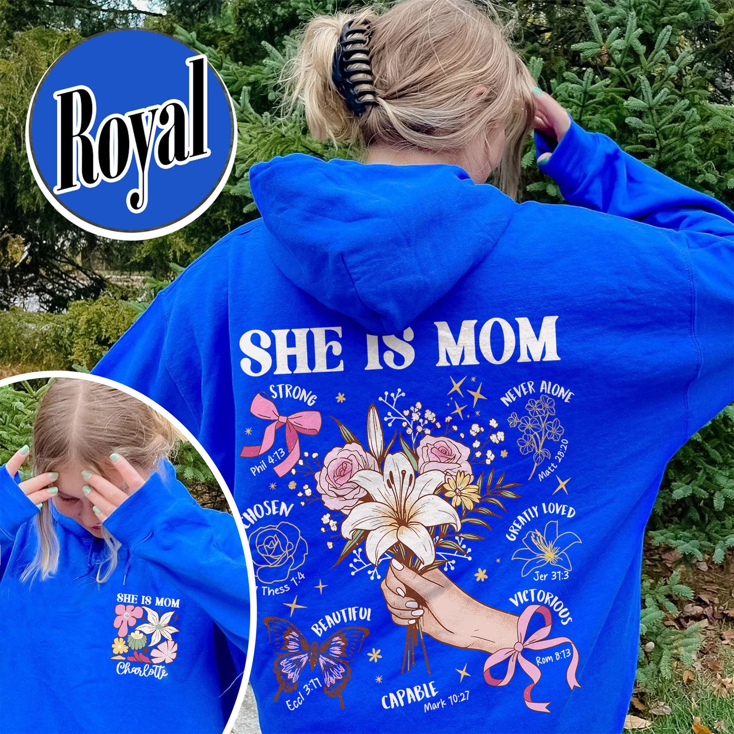 Floral Mother's Day Hoodie, She Is Mom Hoodie,Custom Coquette Praying Mama Hoodie