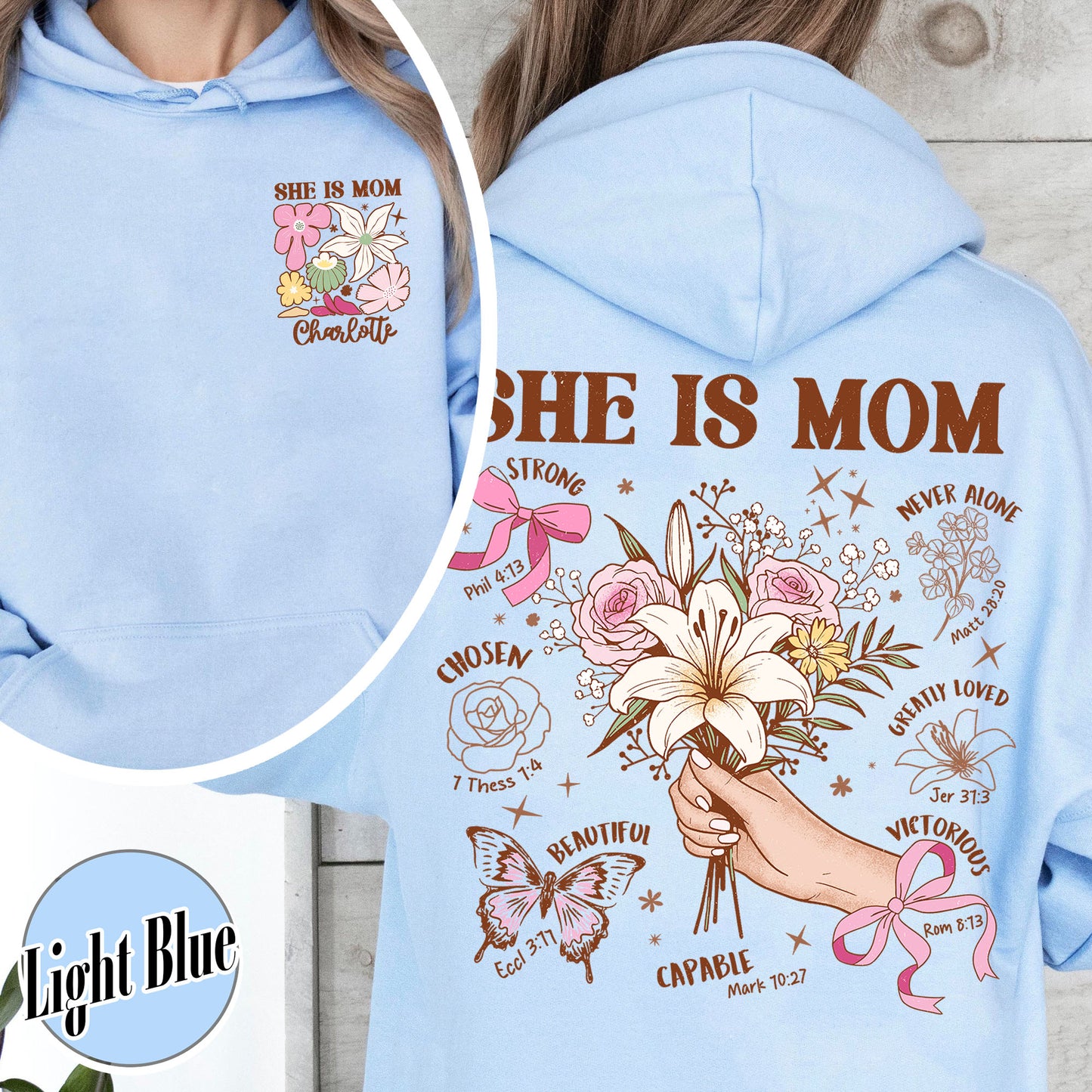 Floral Mother's Day Hoodie, She Is Mom Hoodie,Custom Coquette Praying Mama Hoodie