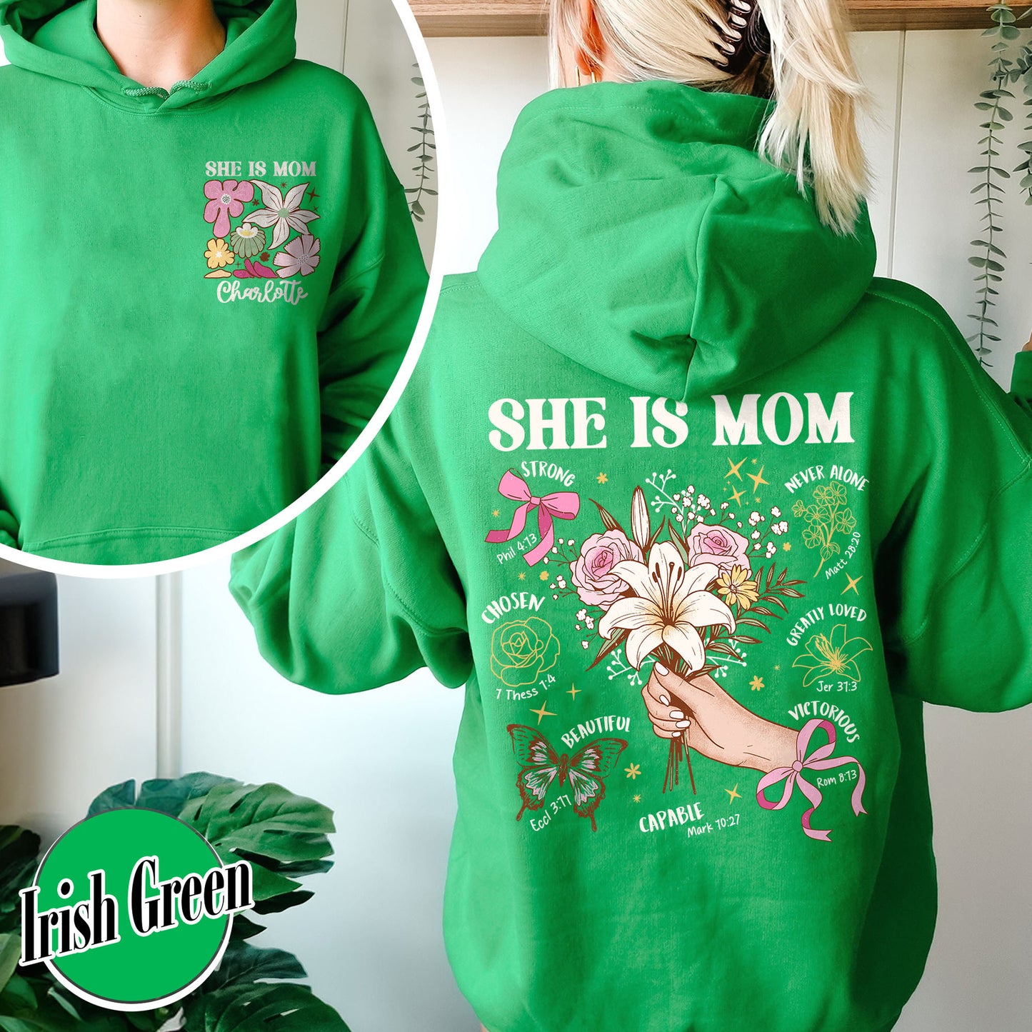 Floral Mother's Day Hoodie, She Is Mom Hoodie,Custom Coquette Praying Mama Hoodie
