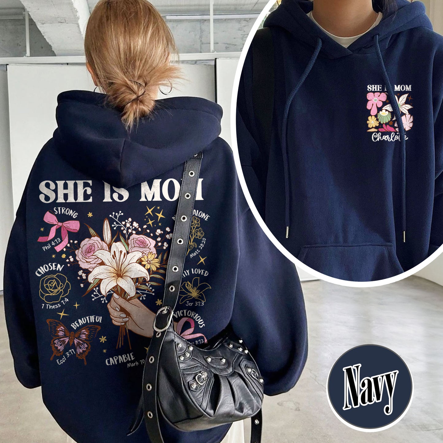 Floral Mother's Day Hoodie, She Is Mom Hoodie,Custom Coquette Praying Mama Hoodie