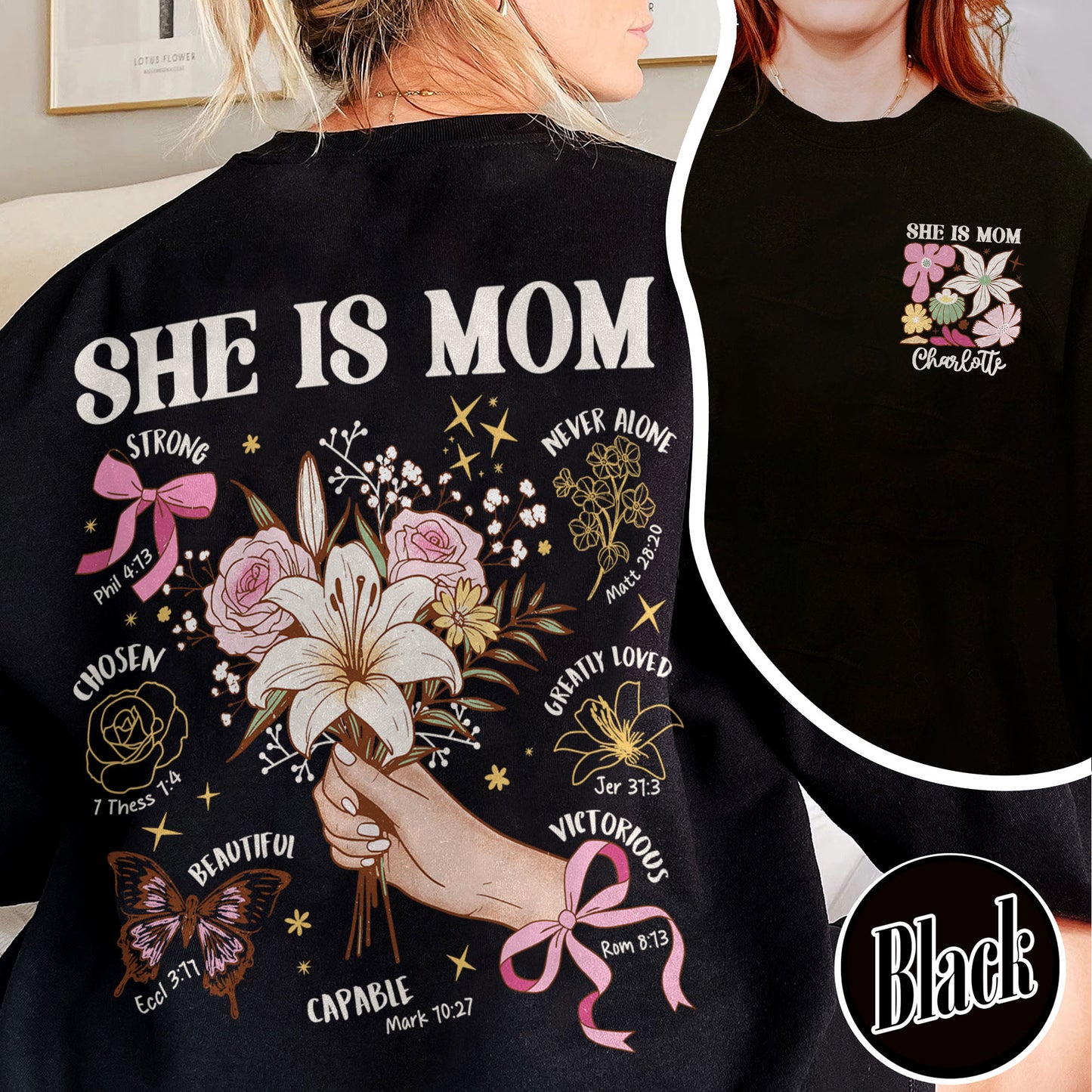 Floral Mother's Day Sweatshirt, She Is Mom Sweatshirt,Custom Coquette Praying Mama Sweatshirt